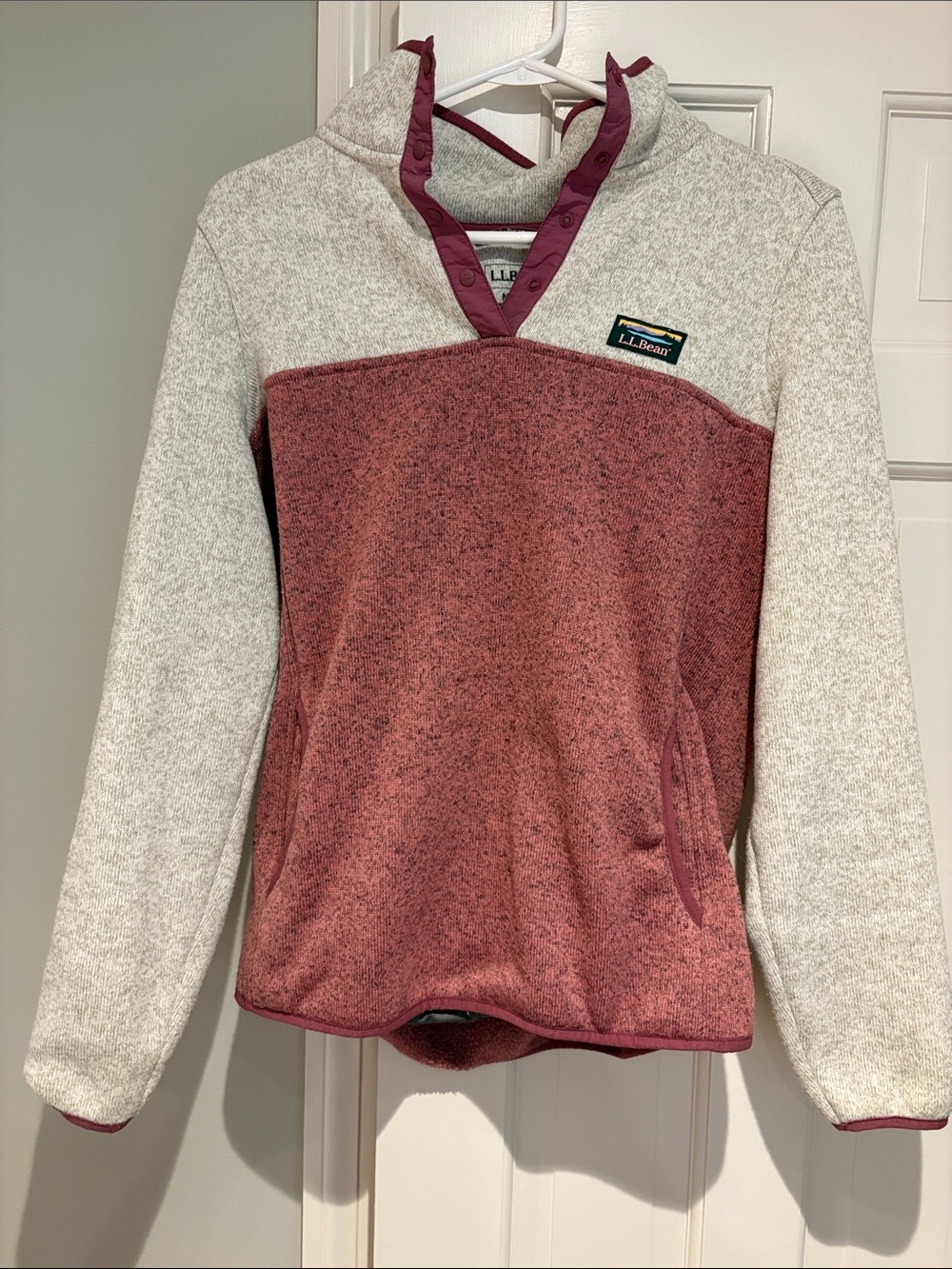 L.L. Bean Women's Two-Tone Maroon and Heather Pullover Fleece
